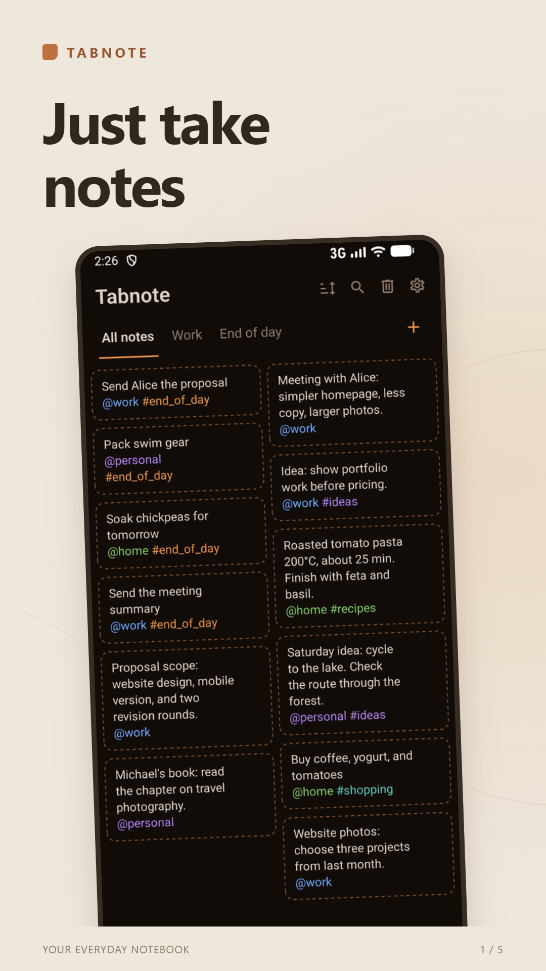 Write down what is on your mind - Tabnote app screen