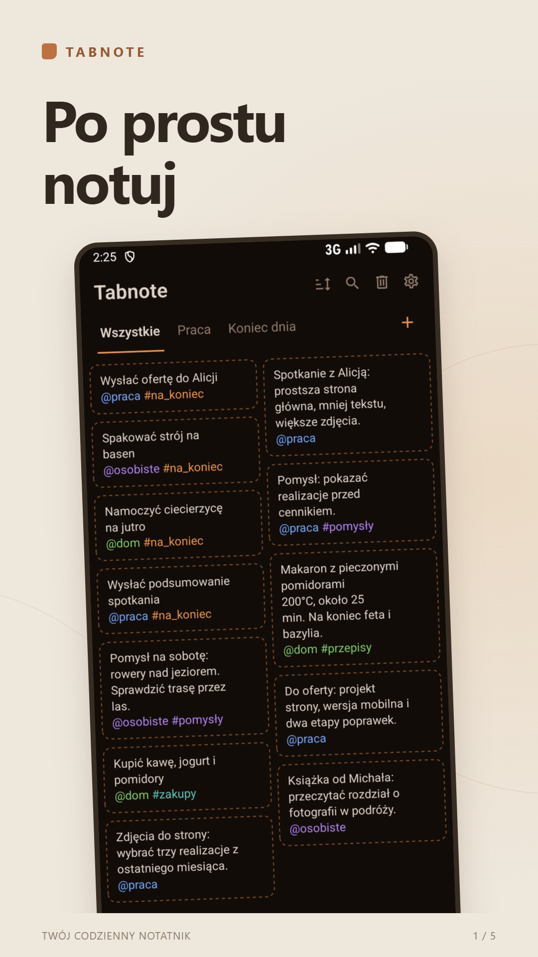 Zapisz, co masz w głowie - ekran aplikacji Tabnote