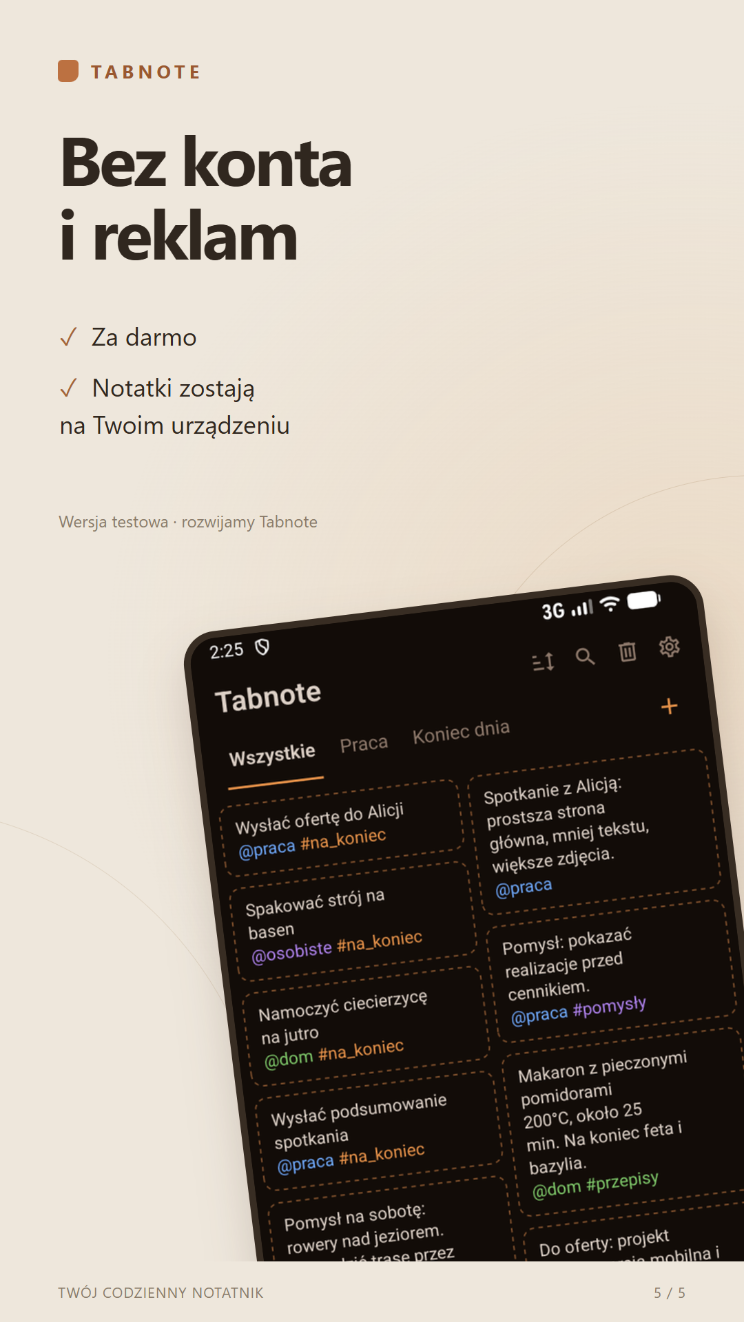 Twoje notatki są u Ciebie - ekran aplikacji Tabnote