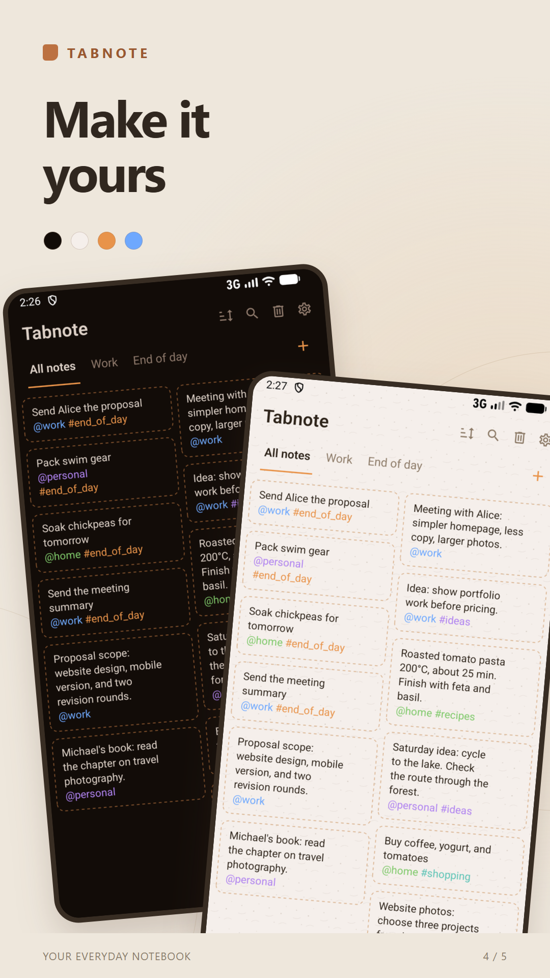 Choose your view - Tabnote app screen