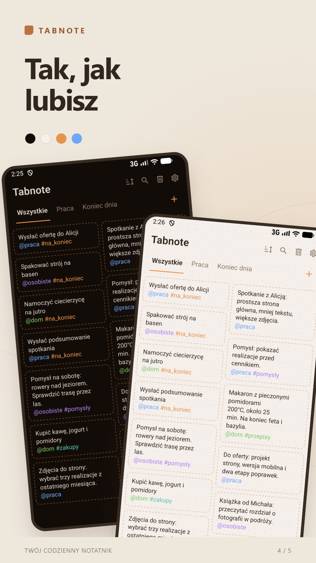 Wybierz swój widok - ekran aplikacji Tabnote