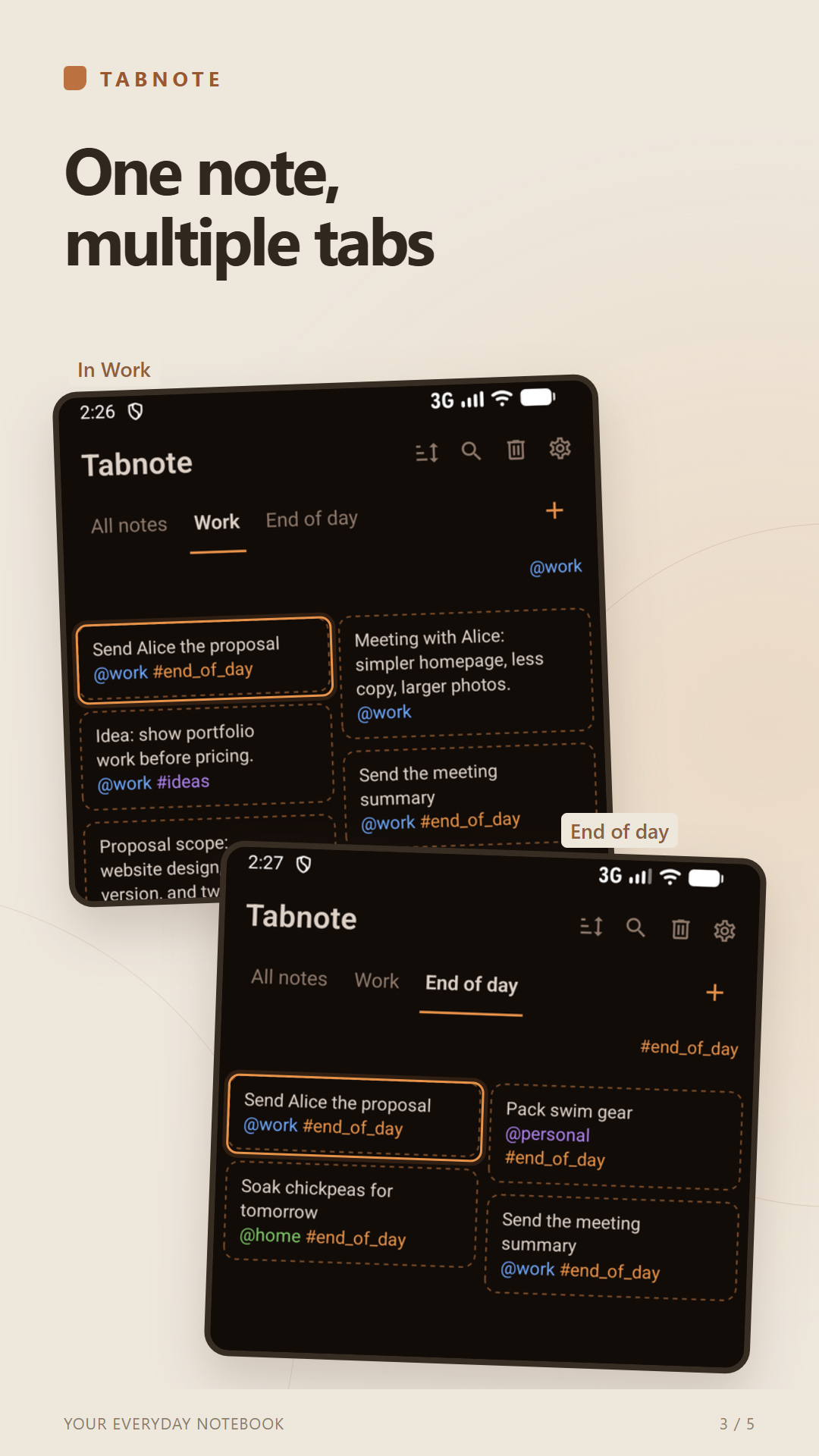 The same note, a different view - Tabnote app screen