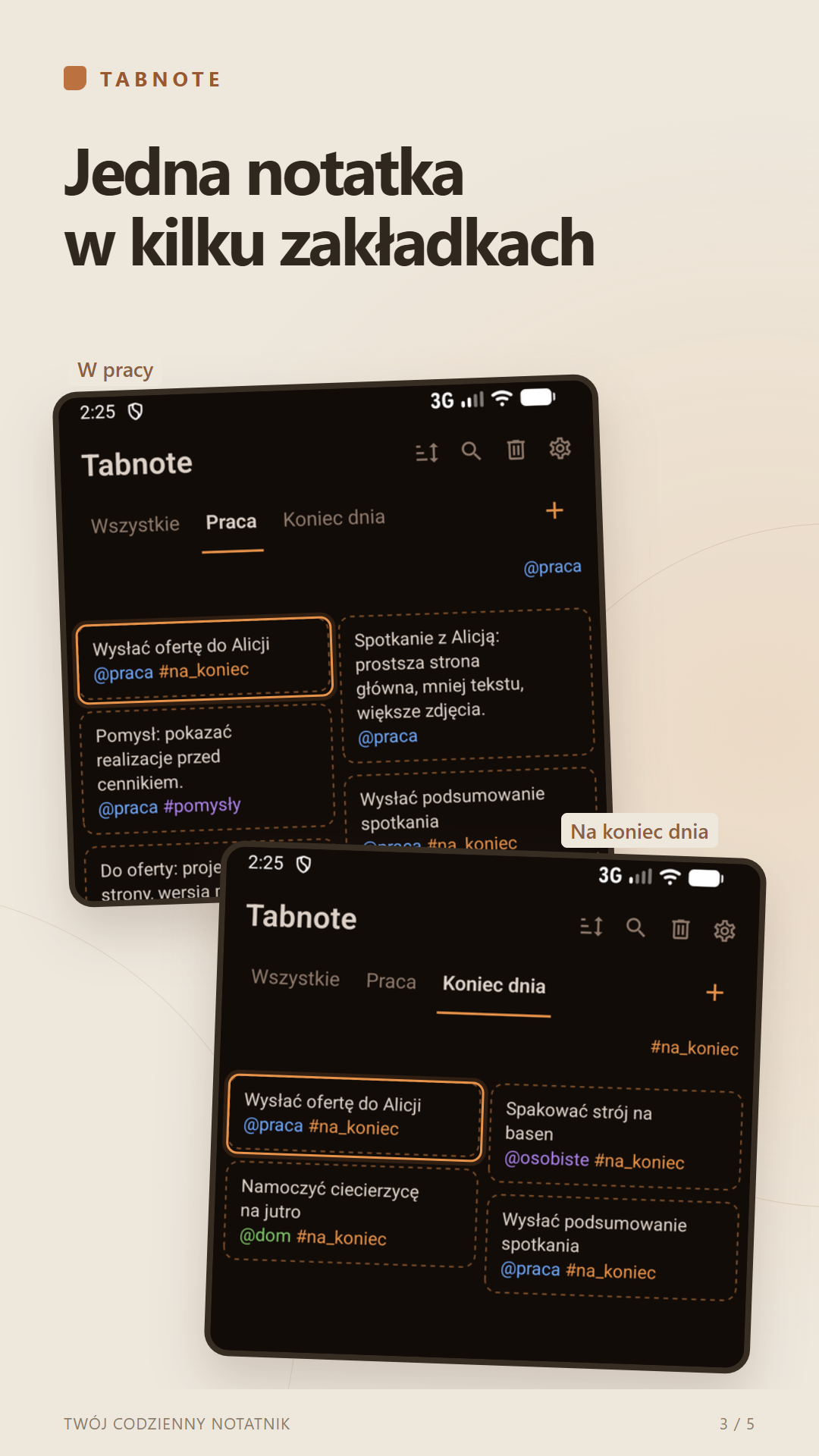 Ta sama notatka, inny widok - ekran aplikacji Tabnote